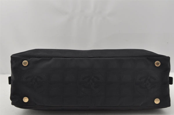Authentic CHANEL New Travel Line Shoulder Hand Bag Nylon Leather Black 0033J