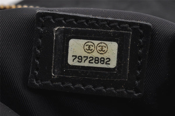 Authentic CHANEL New Travel Line Shoulder Hand Bag Nylon Leather Black 0033J