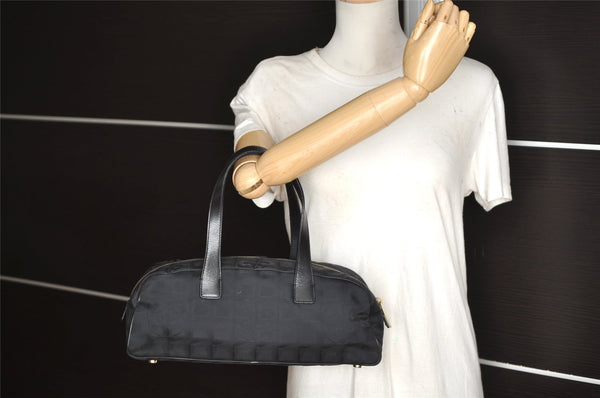 Authentic CHANEL New Travel Line Shoulder Hand Bag Nylon Leather Black 0033J