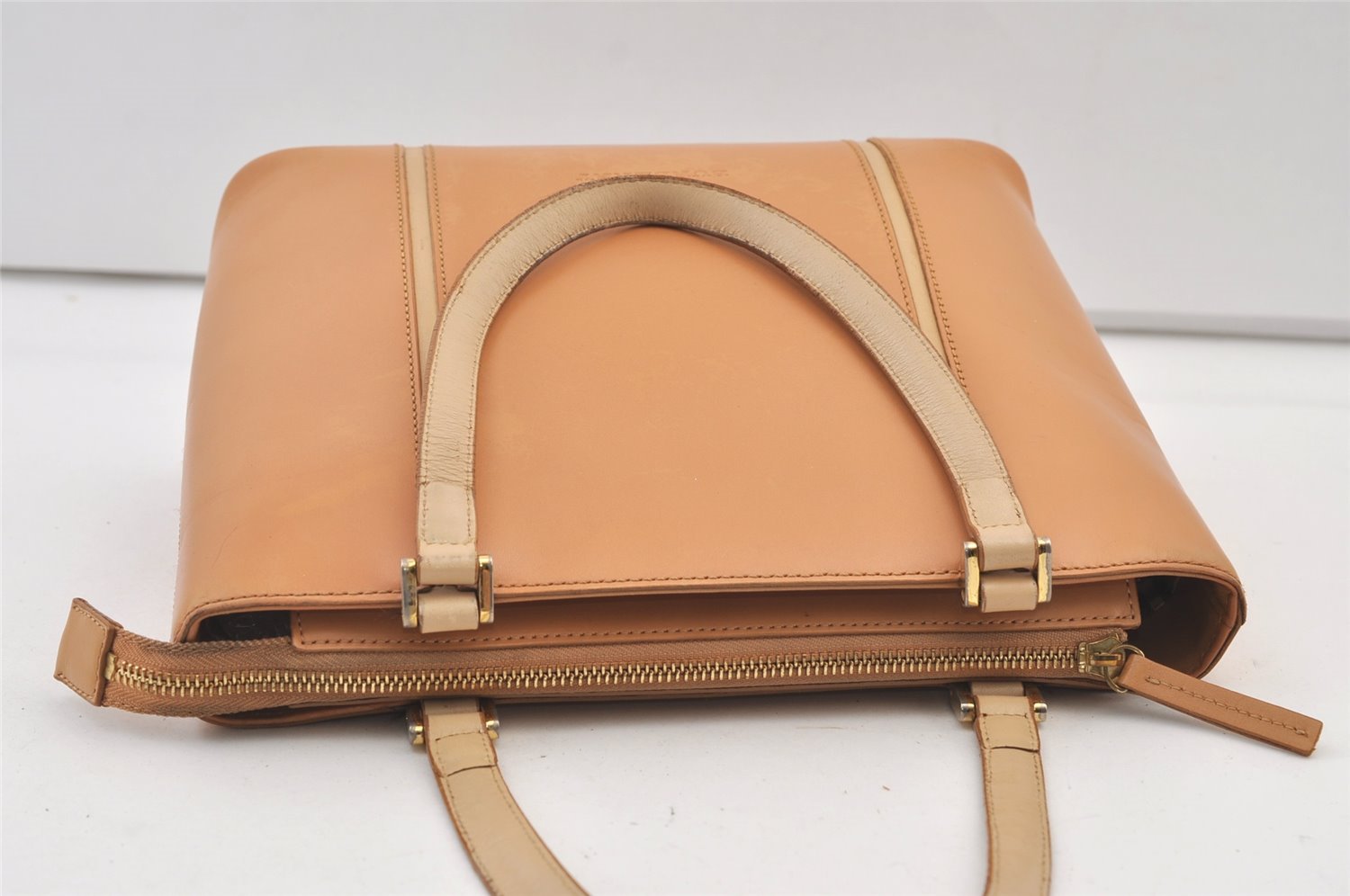 Authentic BURBERRY Vintage Leather Shoulder Tote Bag Orange Beige 0035K