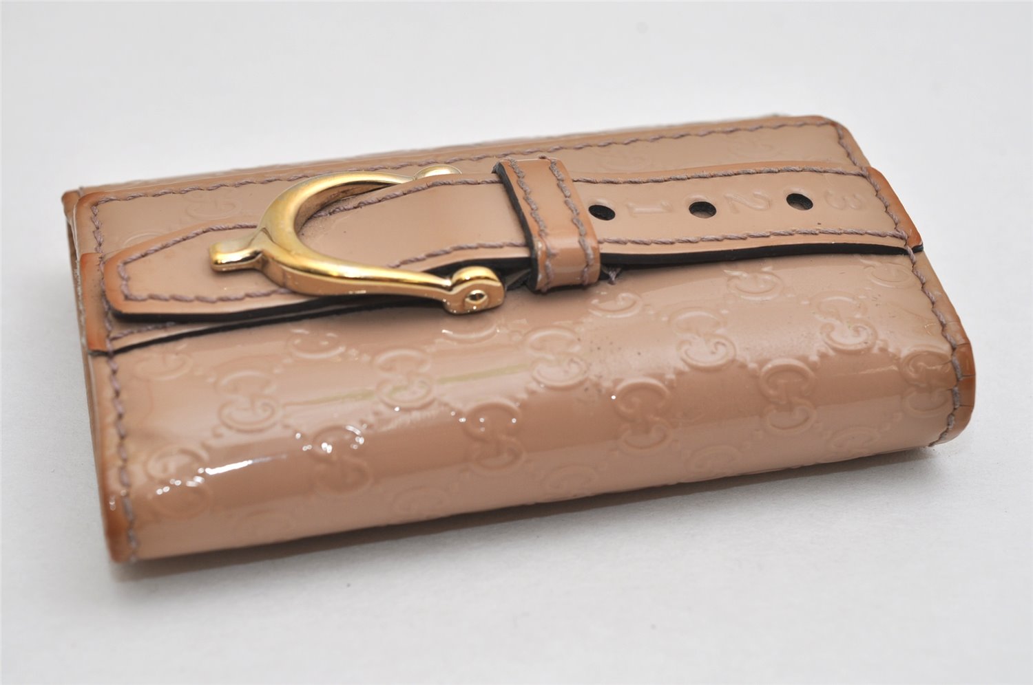 Authentic GUCCI Micro Guccissima 6 Key Case Holder GG Enamel 309759 Beige 0039K