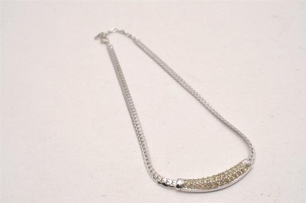 Authentic Christian Dior Silver Tone Chain Rhinestone Necklace CD 0041J