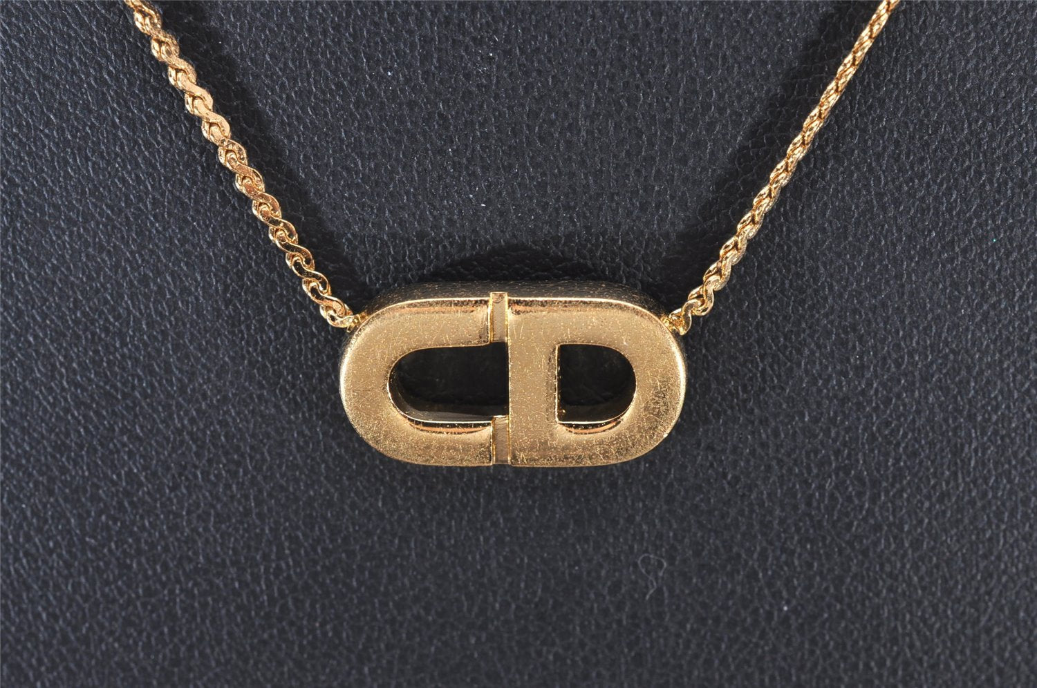 Authentic Christian Dior Gold Tone Chain Pendant Necklace CD 0042J