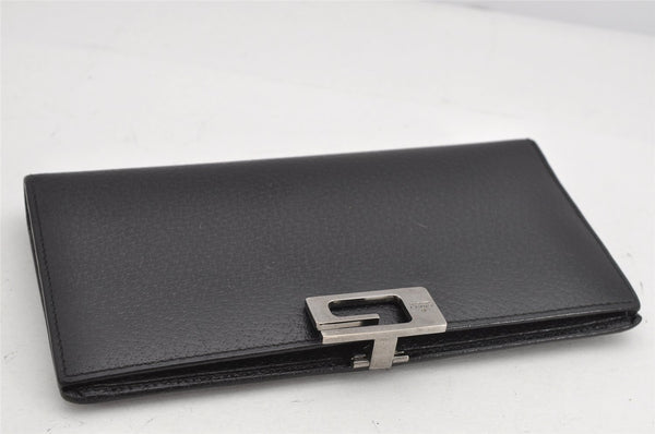 Authentic GUCCI Vintage Bifold Long Wallet Purse Leather Black 0042K