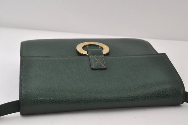 Authentic CELINE Vintage Shoulder Cross Body Bag Purse Leather Green 0045J