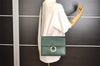 Authentic CELINE Vintage Shoulder Cross Body Bag Purse Leather Green 0045J