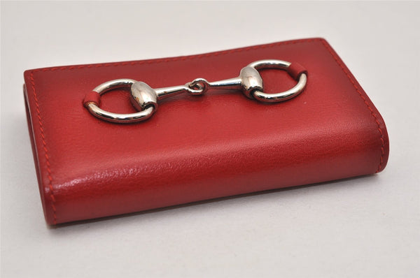 Authentic GUCCI Horsebit 6 Key Case Holder Purse Leather Red Box 0045K