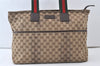 Authentic GUCCI Web Sherry Line Tote Bag GG Canvas Leather 155524 Brown 0047J