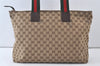 Authentic GUCCI Web Sherry Line Tote Bag GG Canvas Leather 155524 Brown 0047J