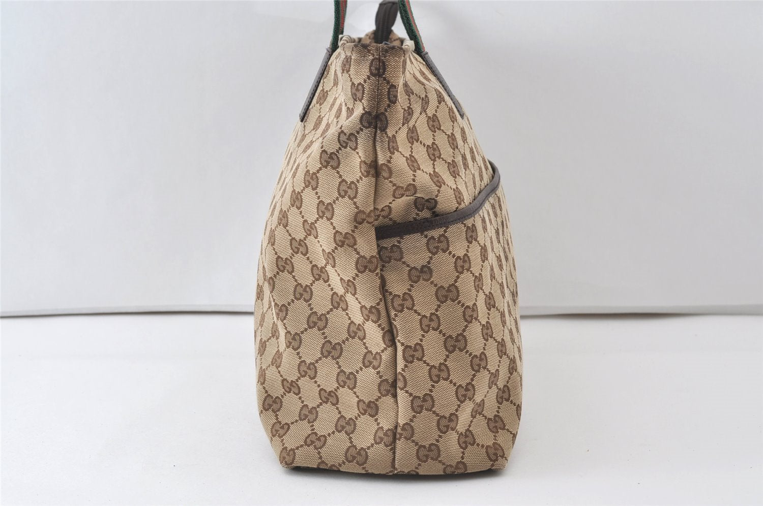 Authentic GUCCI Web Sherry Line Tote Bag GG Canvas Leather 155524 Brown 0047J