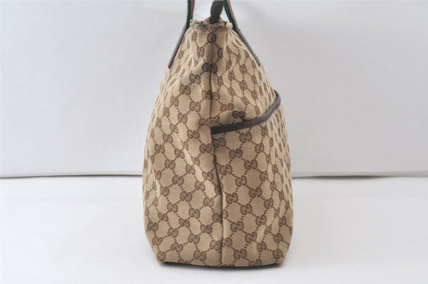 Authentic GUCCI Web Sherry Line Tote Bag GG Canvas Leather 155524 Brown 0047J