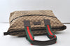 Authentic GUCCI Web Sherry Line Tote Bag GG Canvas Leather 155524 Brown 0047J
