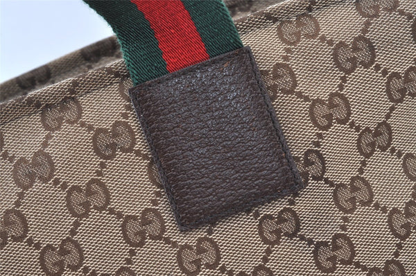 Authentic GUCCI Web Sherry Line Tote Bag GG Canvas Leather 155524 Brown 0047J