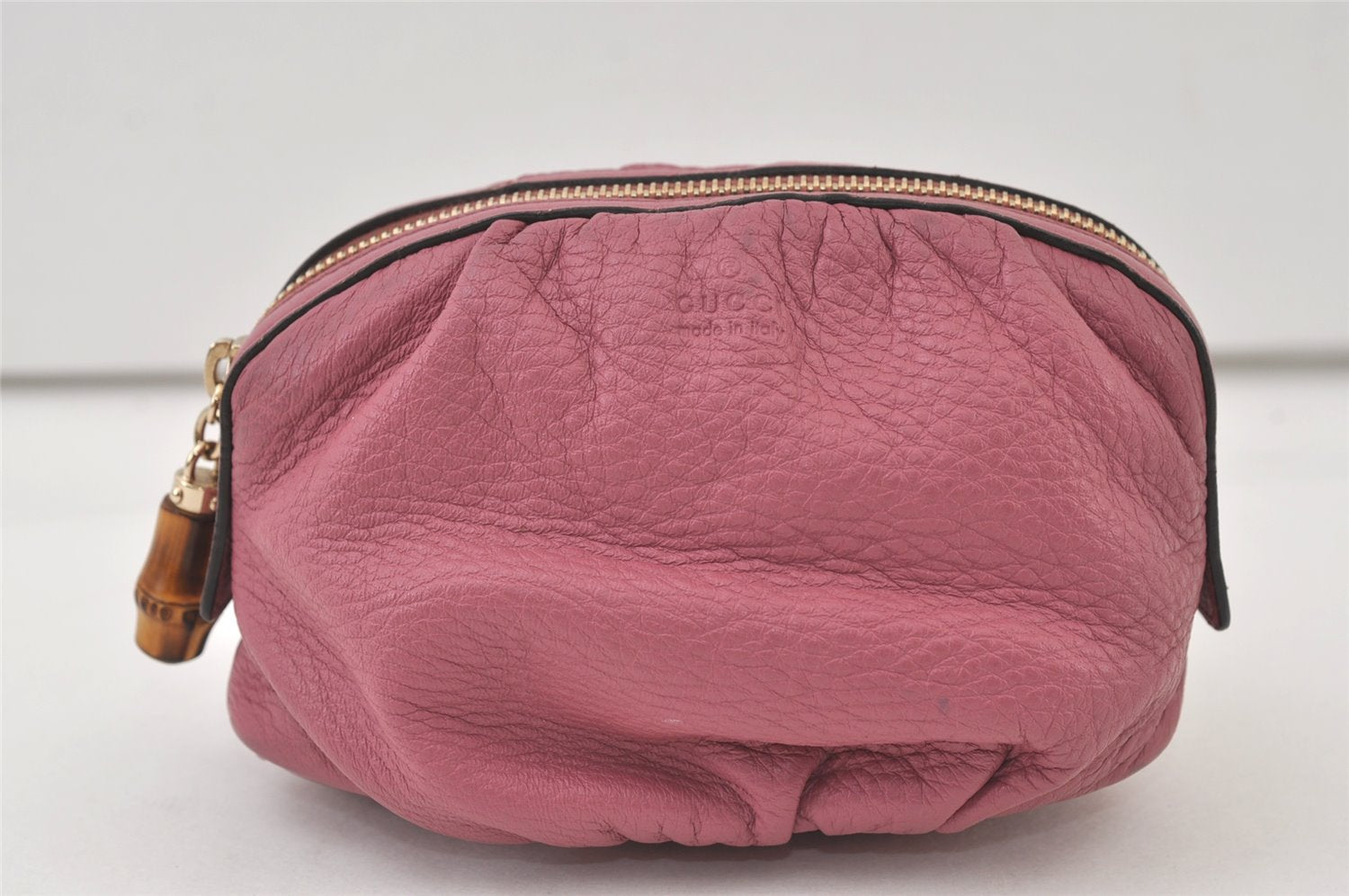 Authentic GUCCI Vintage Bamboo Cosmetic Pouch Purse Leather 246175 Pink 0048K