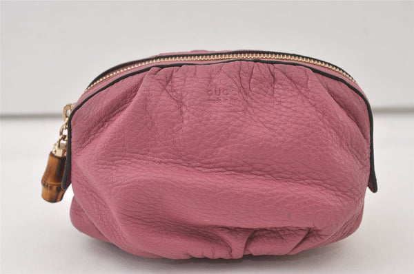 Authentic GUCCI Vintage Bamboo Cosmetic Pouch Purse Leather 246175 Pink 0048K