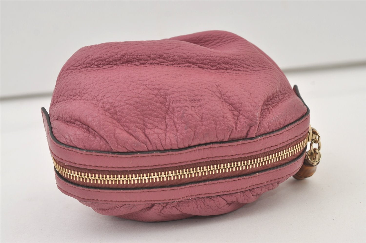Authentic GUCCI Vintage Bamboo Cosmetic Pouch Purse Leather 246175 Pink 0048K