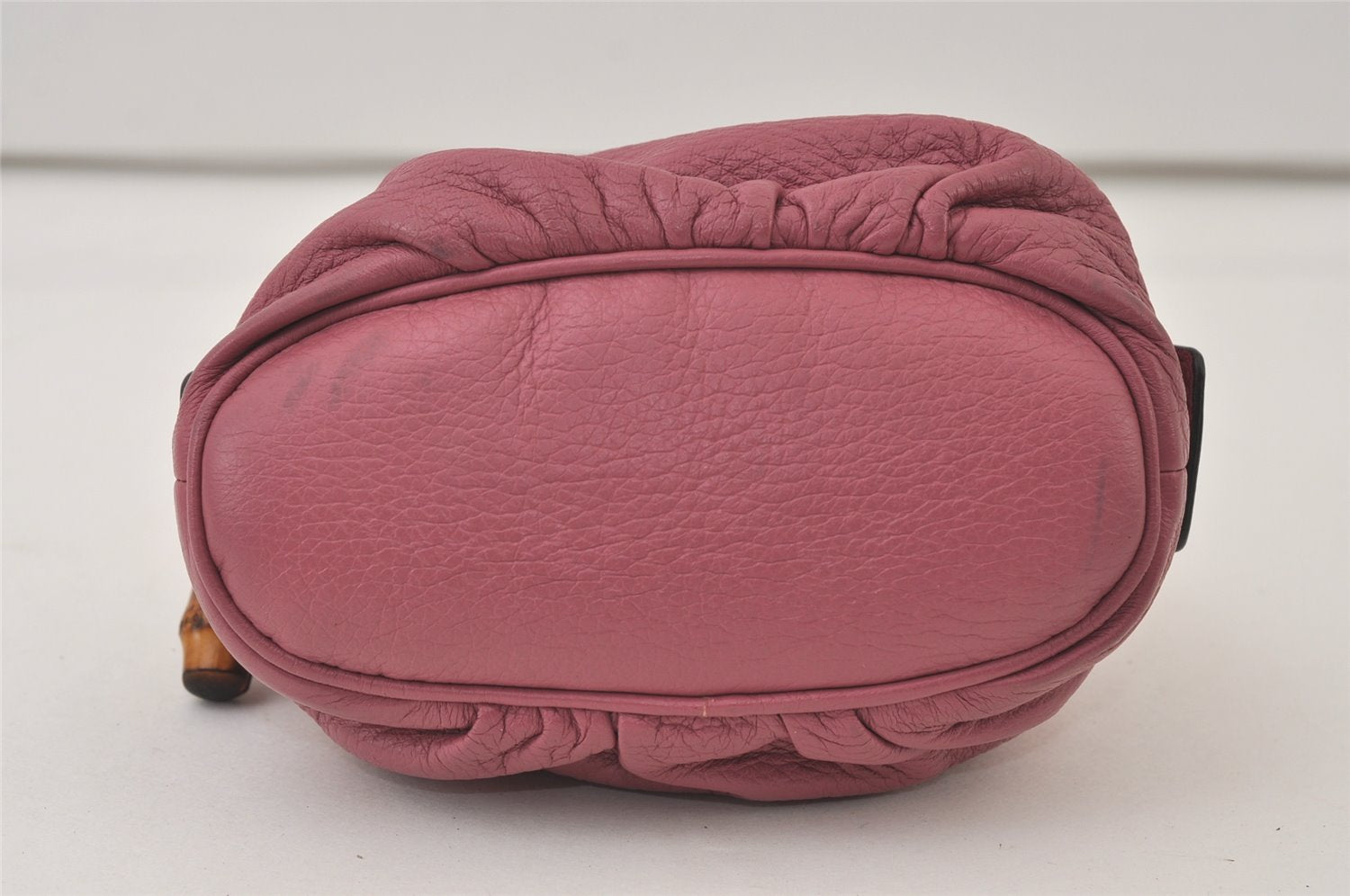 Authentic GUCCI Vintage Bamboo Cosmetic Pouch Purse Leather 246175 Pink 0048K