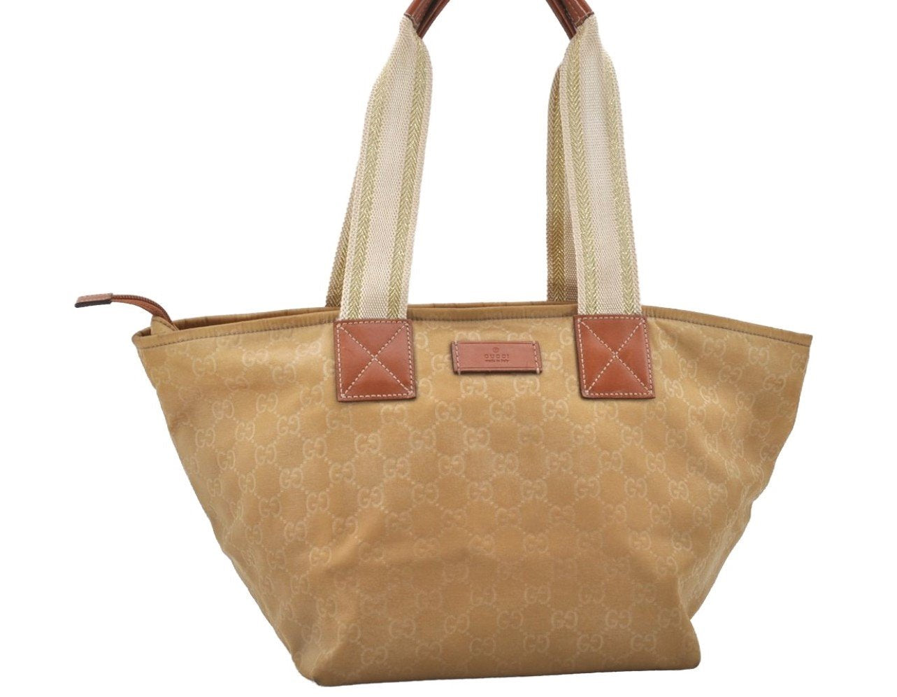 Authentic GUCCI Vintage Shoulder Tote Bag GG Nylon Leather 131230 Beige 0050J