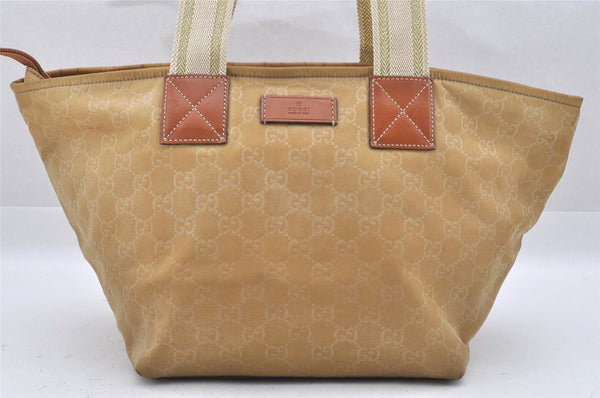 Authentic GUCCI Vintage Shoulder Tote Bag GG Nylon Leather 131230 Beige 0050J