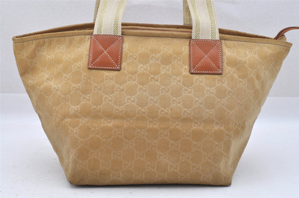Authentic GUCCI Vintage Shoulder Tote Bag GG Nylon Leather 131230 Beige 0050J
