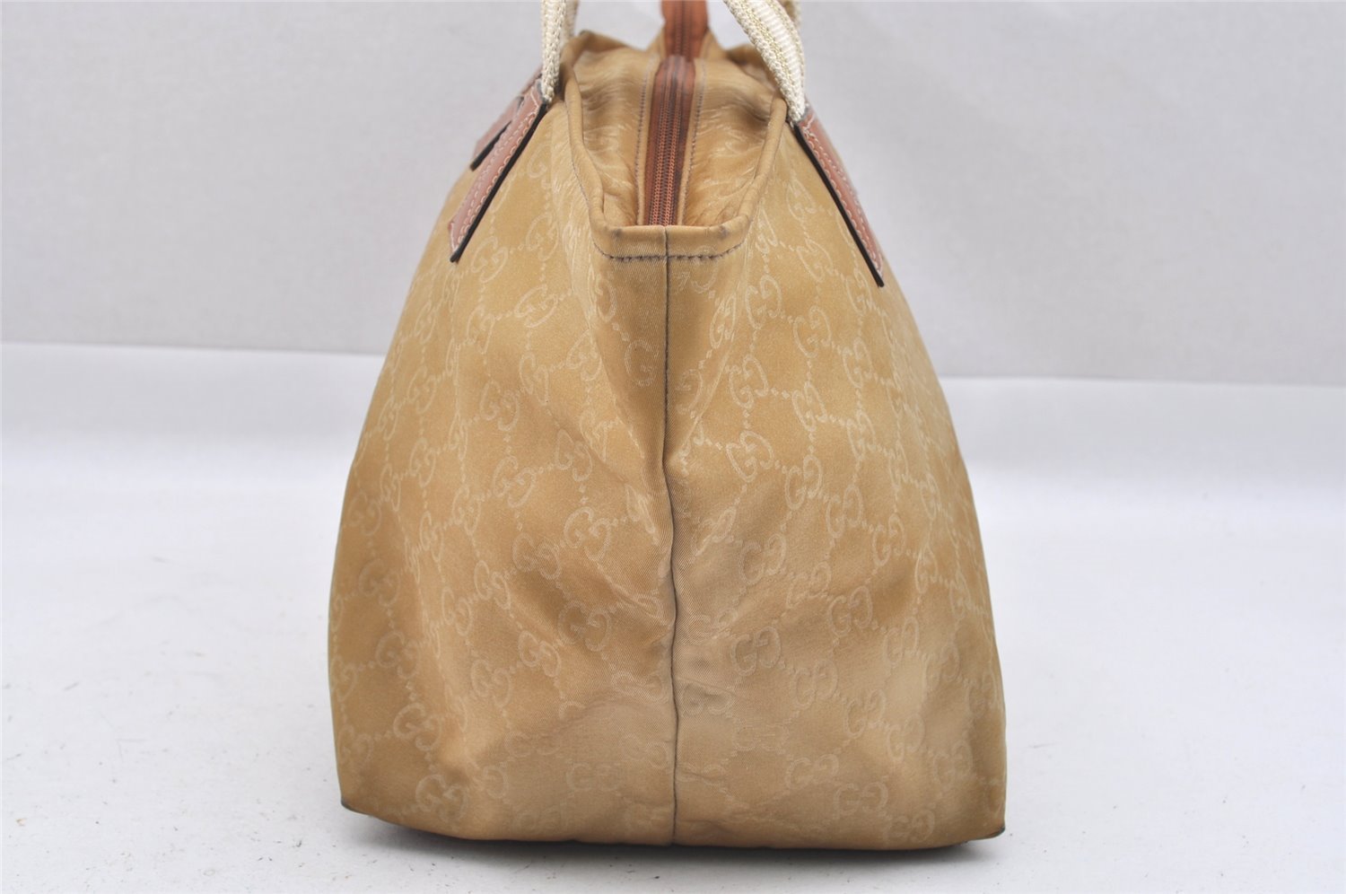 Authentic GUCCI Vintage Shoulder Tote Bag GG Nylon Leather 131230 Beige 0050J