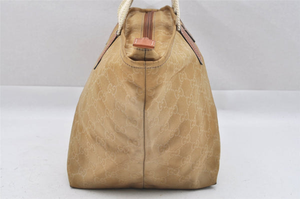 Authentic GUCCI Vintage Shoulder Tote Bag GG Nylon Leather 131230 Beige 0050J