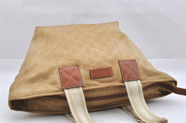 Authentic GUCCI Vintage Shoulder Tote Bag GG Nylon Leather 131230 Beige 0050J