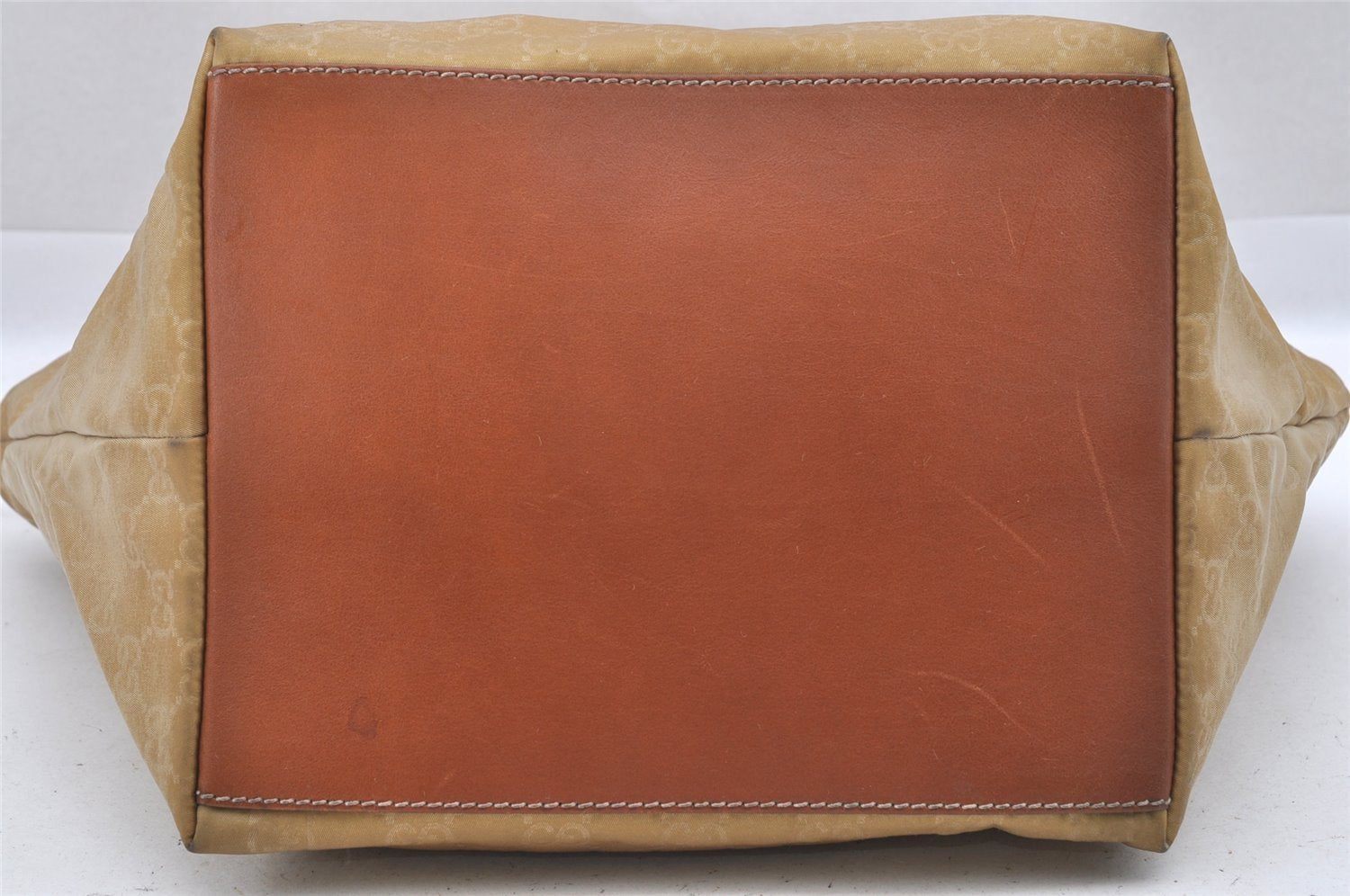 Authentic GUCCI Vintage Shoulder Tote Bag GG Nylon Leather 131230 Beige 0050J