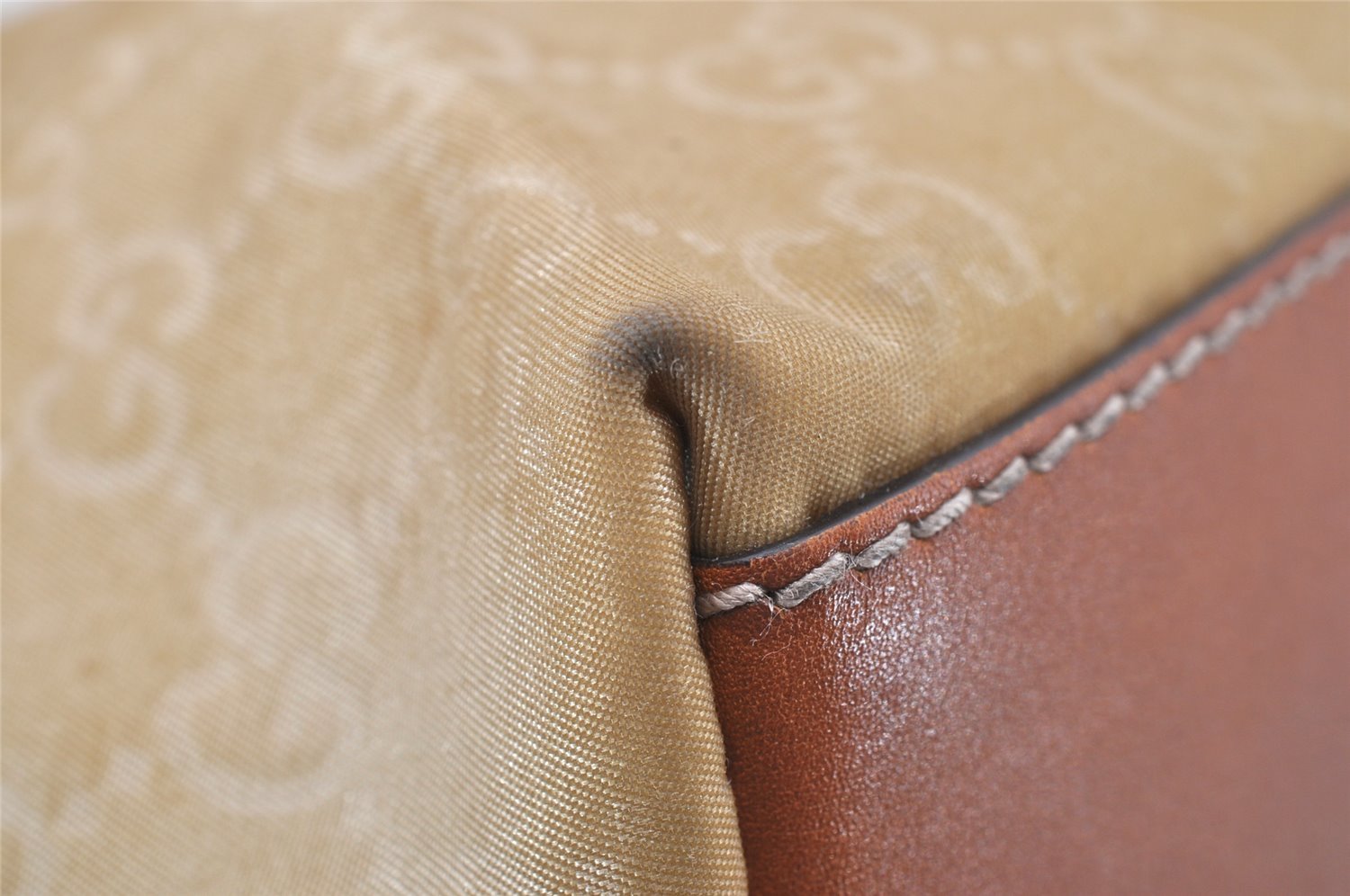 Authentic GUCCI Vintage Shoulder Tote Bag GG Nylon Leather 131230 Beige 0050J