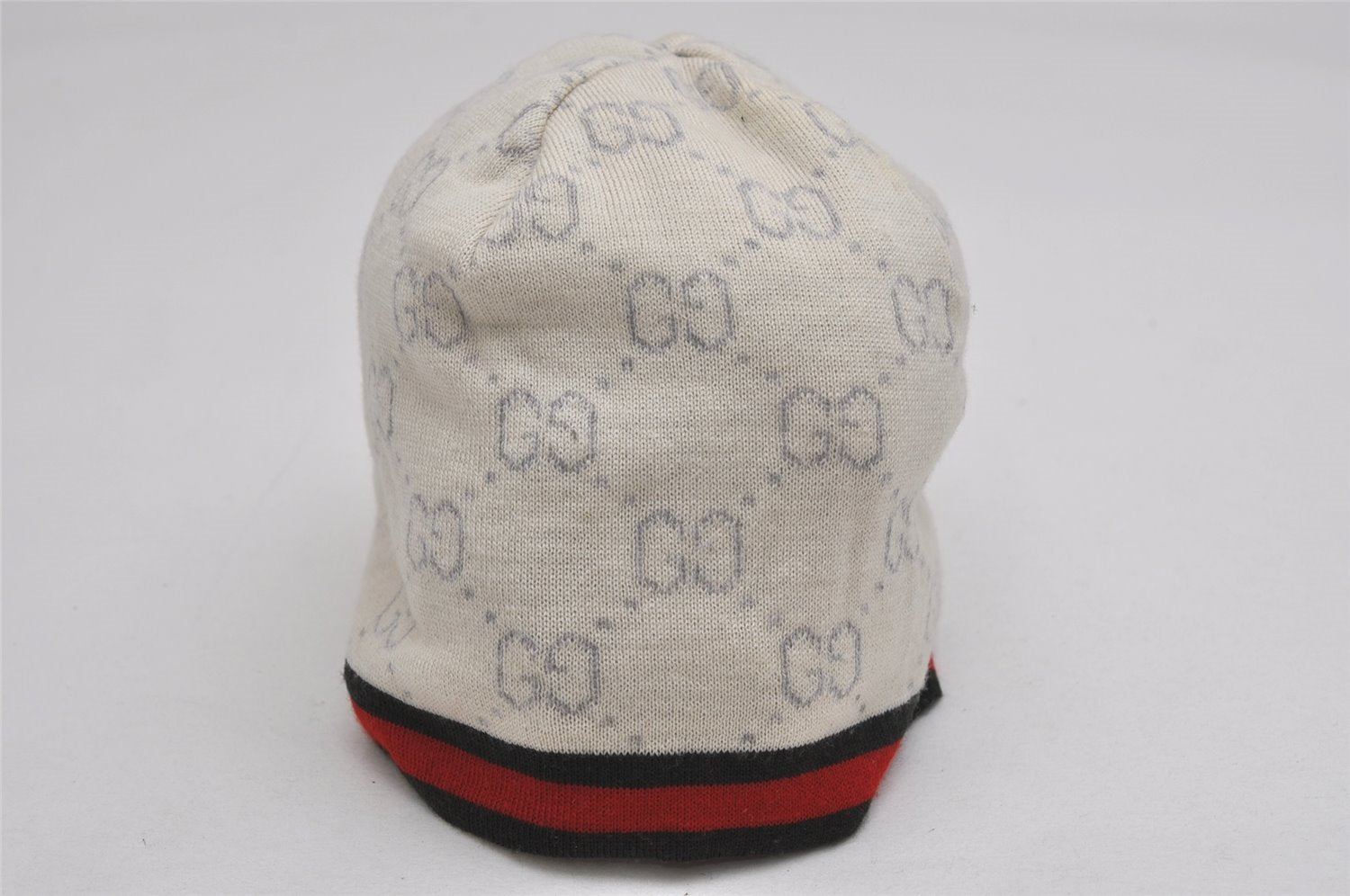 Authentic GUCCI Sherry Line Beanie Knit Cap For Baby GG Wool Size L White 0050K