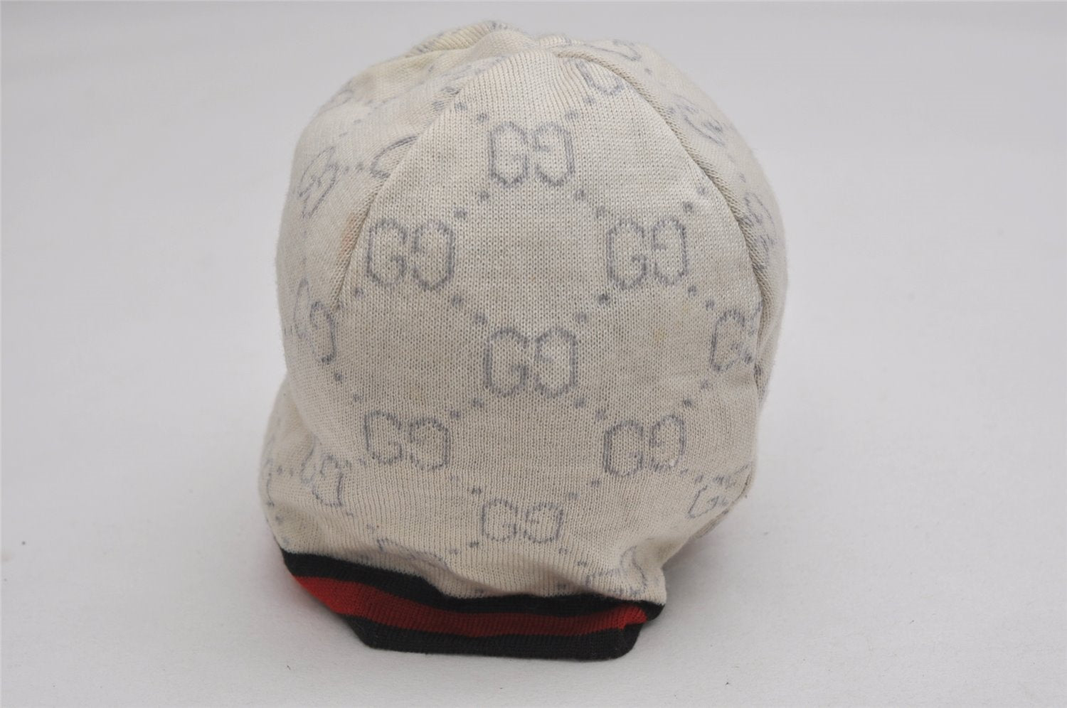 Authentic GUCCI Sherry Line Beanie Knit Cap For Baby GG Wool Size L White 0050K