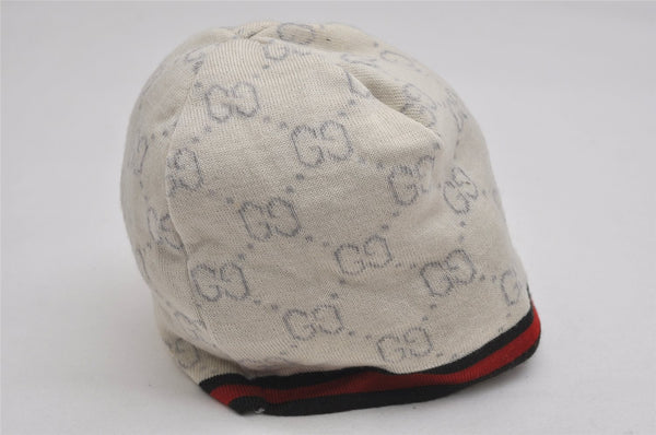 Authentic GUCCI Sherry Line Beanie Knit Cap For Baby GG Wool Size L White 0050K