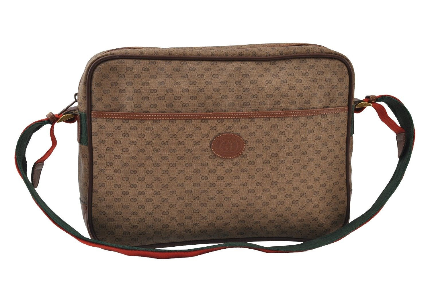 Authentic GUCCI Web Sherry Line Micro GG PVC Leather Shoulder Bag Brown 0051J