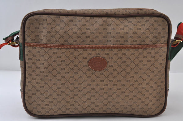 Authentic GUCCI Web Sherry Line Micro GG PVC Leather Shoulder Bag Brown 0051J