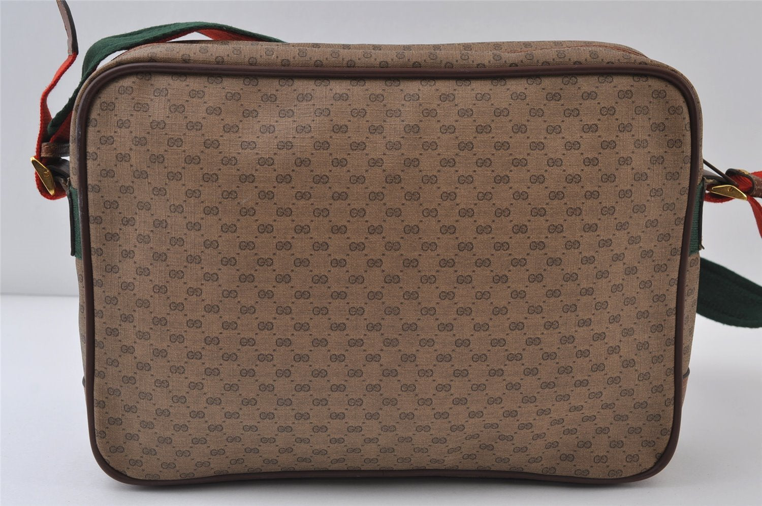 Authentic GUCCI Web Sherry Line Micro GG PVC Leather Shoulder Bag Brown 0051J