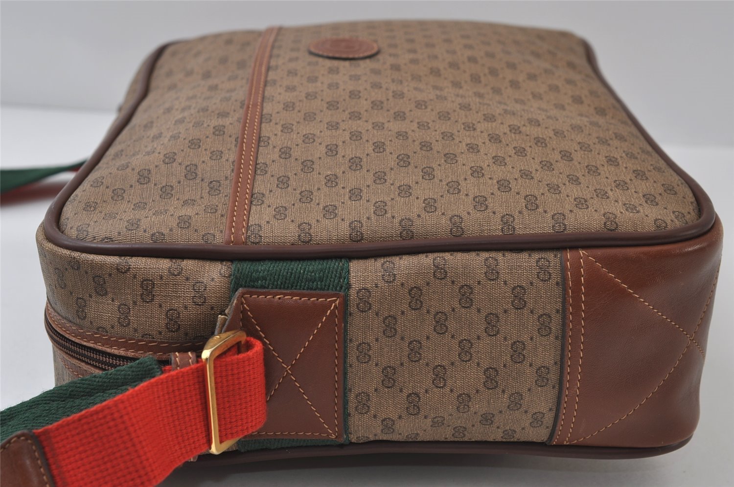 Authentic GUCCI Web Sherry Line Micro GG PVC Leather Shoulder Bag Brown 0051J