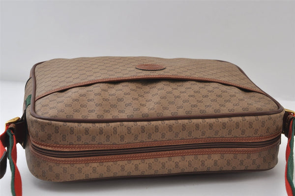 Authentic GUCCI Web Sherry Line Micro GG PVC Leather Shoulder Bag Brown 0051J