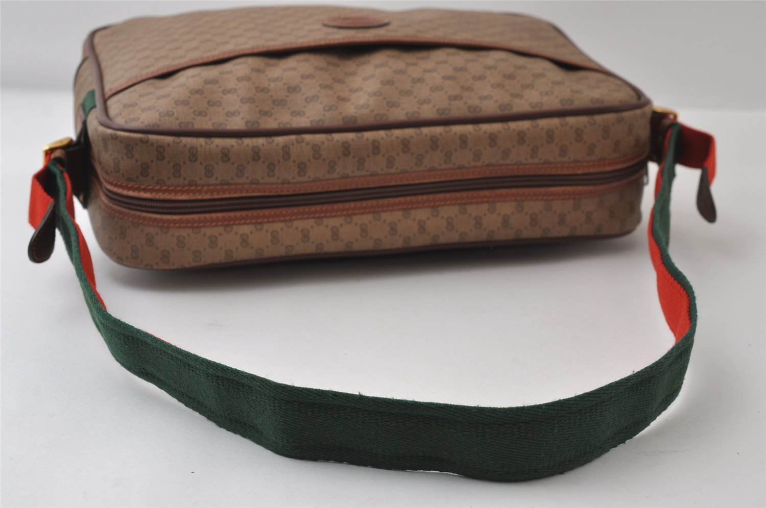 Authentic GUCCI Web Sherry Line Micro GG PVC Leather Shoulder Bag Brown 0051J
