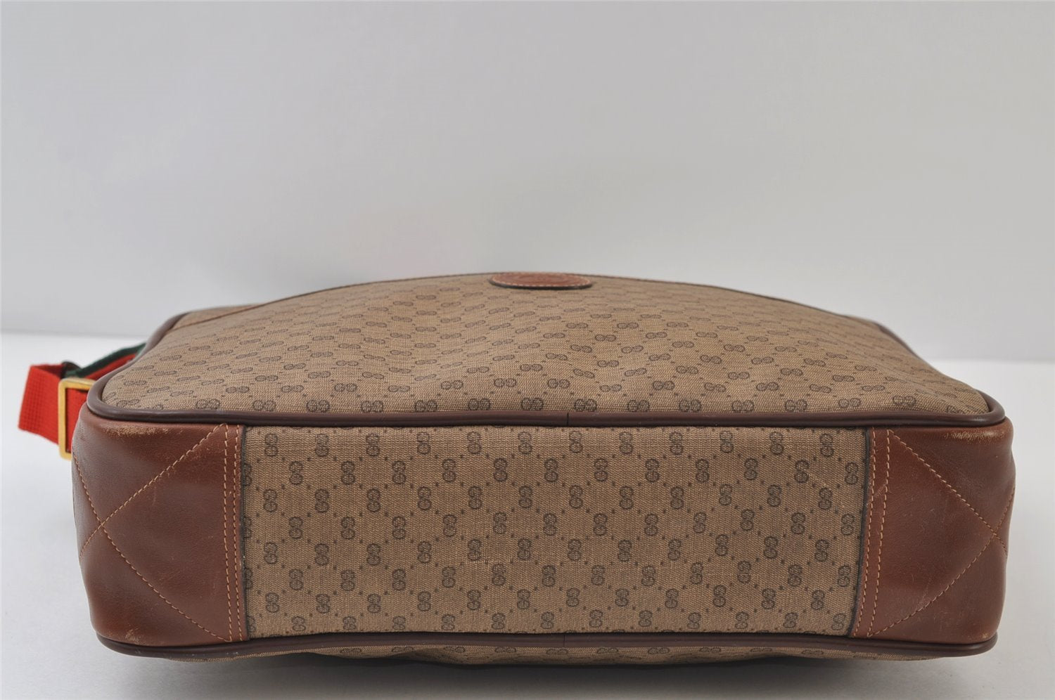Authentic GUCCI Web Sherry Line Micro GG PVC Leather Shoulder Bag Brown 0051J