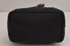 Authentic GUCCI Vintage Bamboo Vanity Hand Bag Purse Nylon Leather Black 0051K