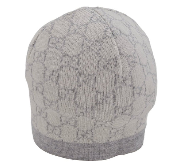 Authentic GUCCI Vintage Beanie Knit Cap For Baby GG Wool Size M White Gray 0053K