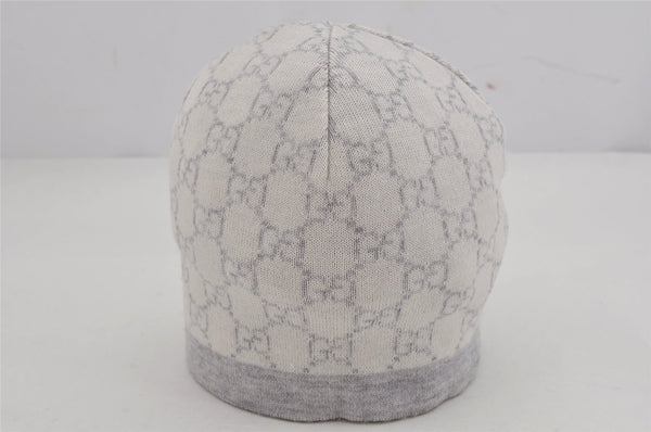 Authentic GUCCI Vintage Beanie Knit Cap For Baby GG Wool Size M White Gray 0053K