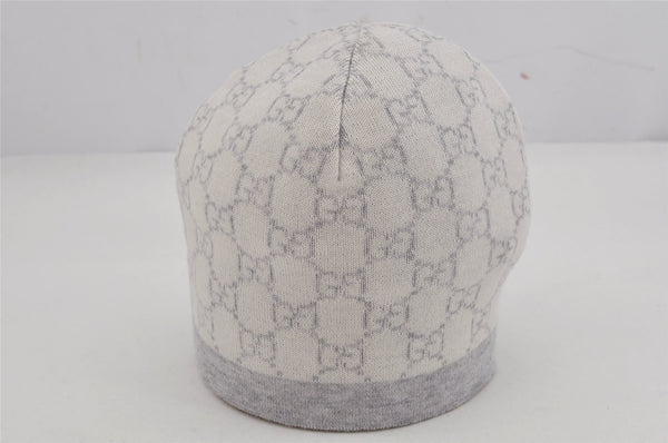 Authentic GUCCI Vintage Beanie Knit Cap For Baby GG Wool Size M White Gray 0053K