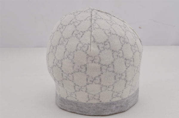 Authentic GUCCI Vintage Beanie Knit Cap For Baby GG Wool Size M White Gray 0053K