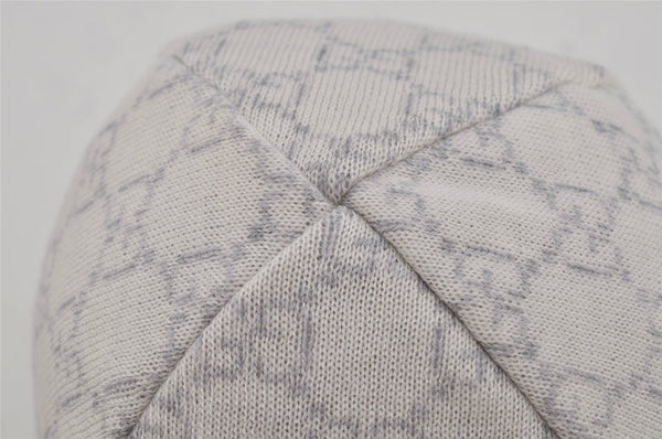 Authentic GUCCI Vintage Beanie Knit Cap For Baby GG Wool Size M White Gray 0053K