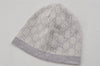 Authentic GUCCI Vintage Beanie Knit Cap For Baby GG Wool Size M White Gray 0053K