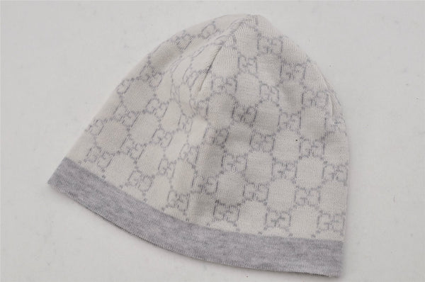 Authentic GUCCI Vintage Beanie Knit Cap For Baby GG Wool Size M White Gray 0053K