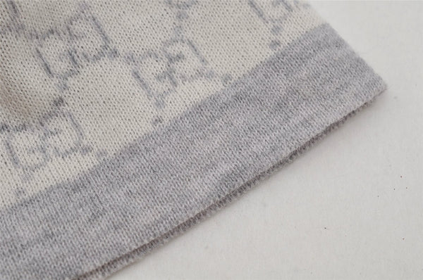 Authentic GUCCI Vintage Beanie Knit Cap For Baby GG Wool Size M White Gray 0053K