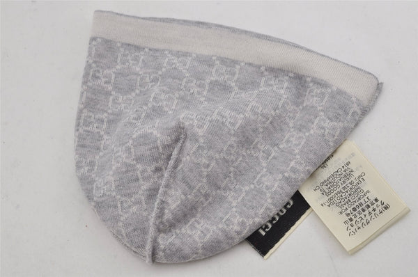 Authentic GUCCI Vintage Beanie Knit Cap For Baby GG Wool Size M White Gray 0053K