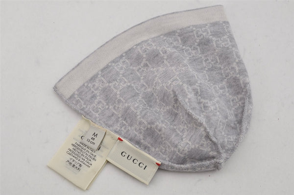 Authentic GUCCI Vintage Beanie Knit Cap For Baby GG Wool Size M White Gray 0053K